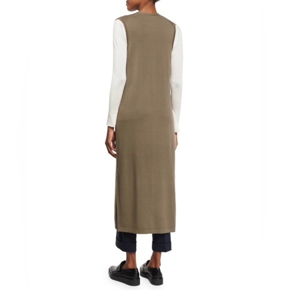 Theory Torina Army Green Long Sleeveless Merino Wool Duster Cardigan Sweater Sm - Picture 2 of 9